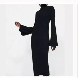 ZARA RIB KNIT BELL SLEEVES LONG DRESS NWOT